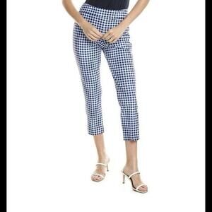 Jude Connally pants womens XL blue white gingham ankle stretch high rise spring